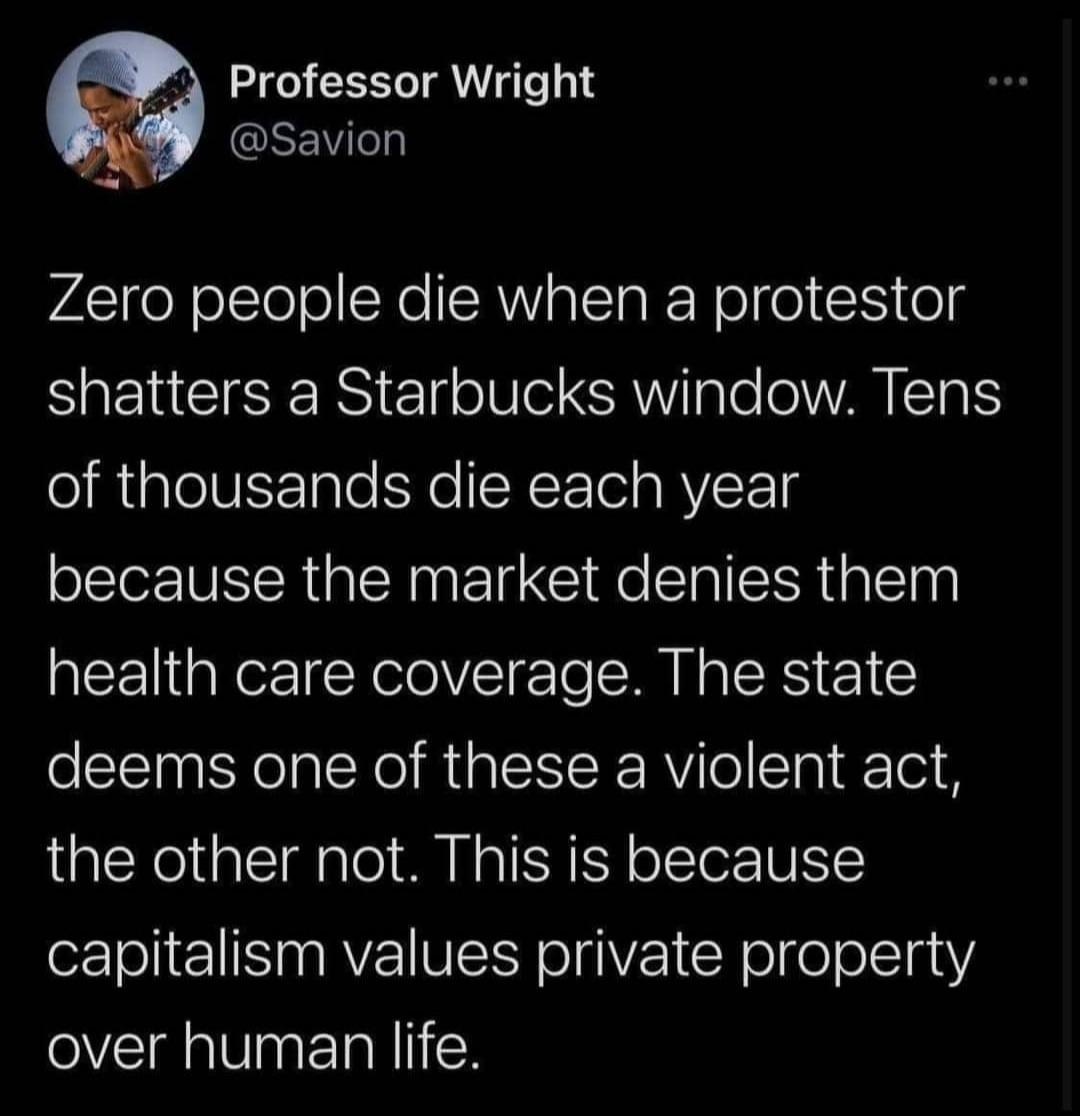 Capitalism values property more than lives