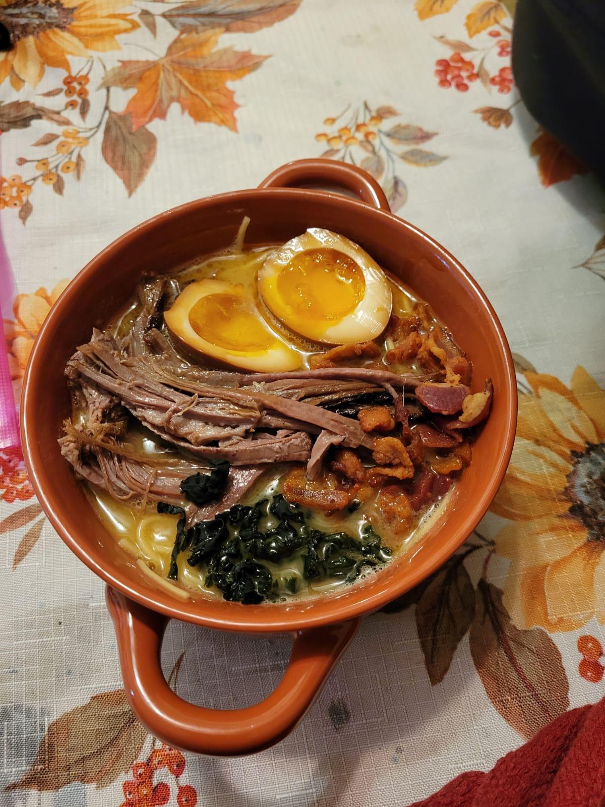 Kitchen sink bone broth ramen.  (My second try at ramen)