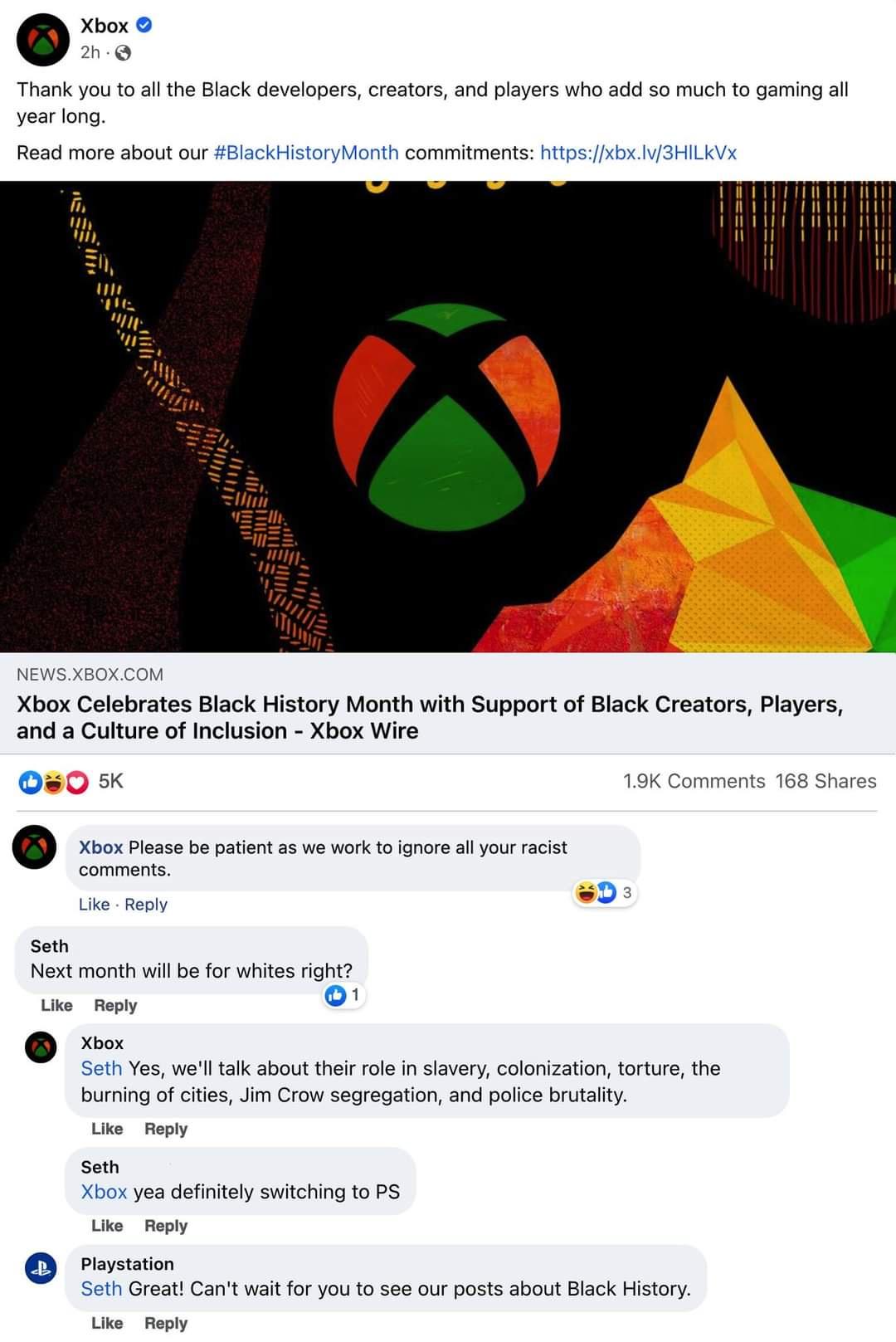 I'm floored this is a real interaction on Xbox's Facebook