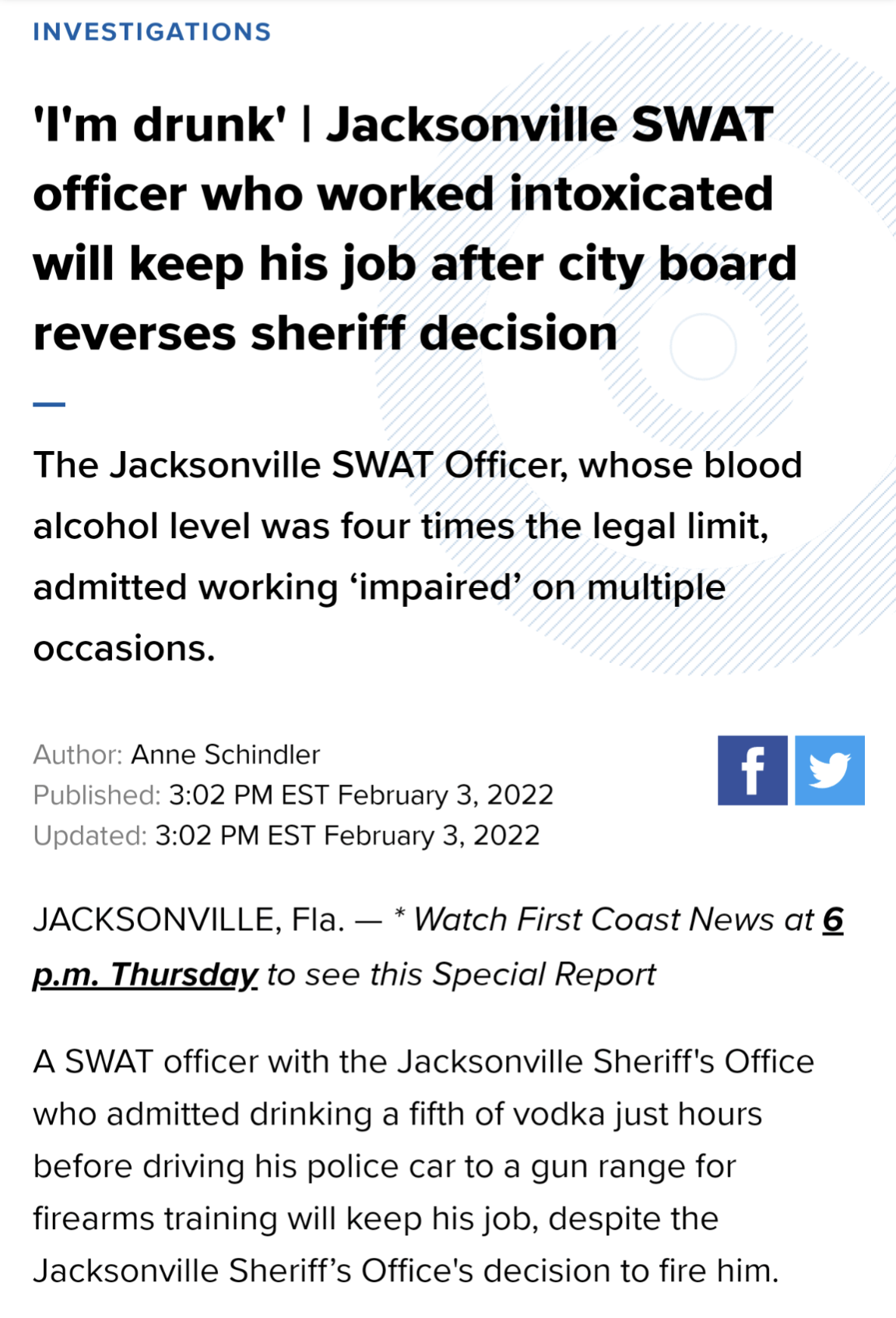 On duty drunk SWAT office gets off the hook.