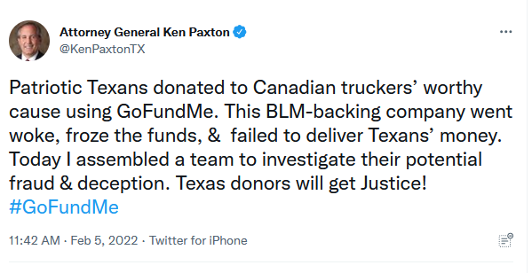 Texas AG admits to foreign funding of Canada insurrectionists