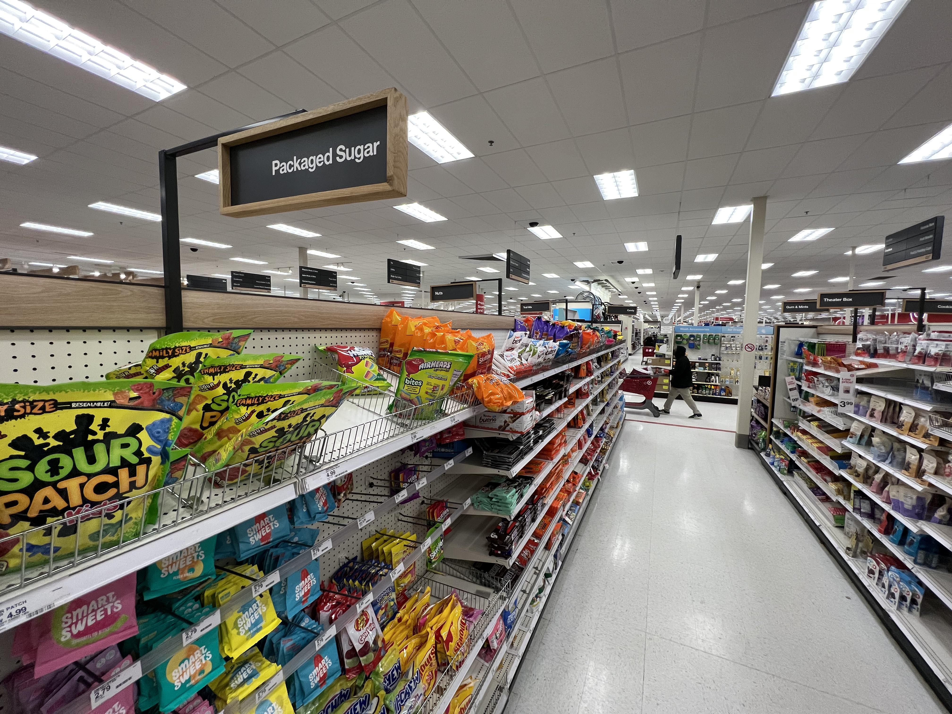 Truth in Merchandising: Sign above the candy aisle at a Target in Michigan