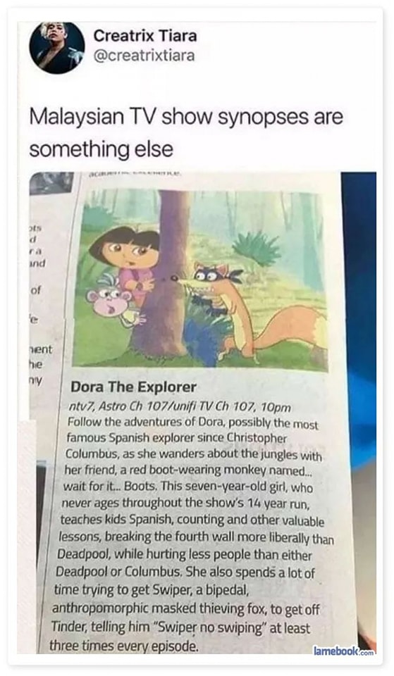 The show sounds so much more interesting in Malaysia