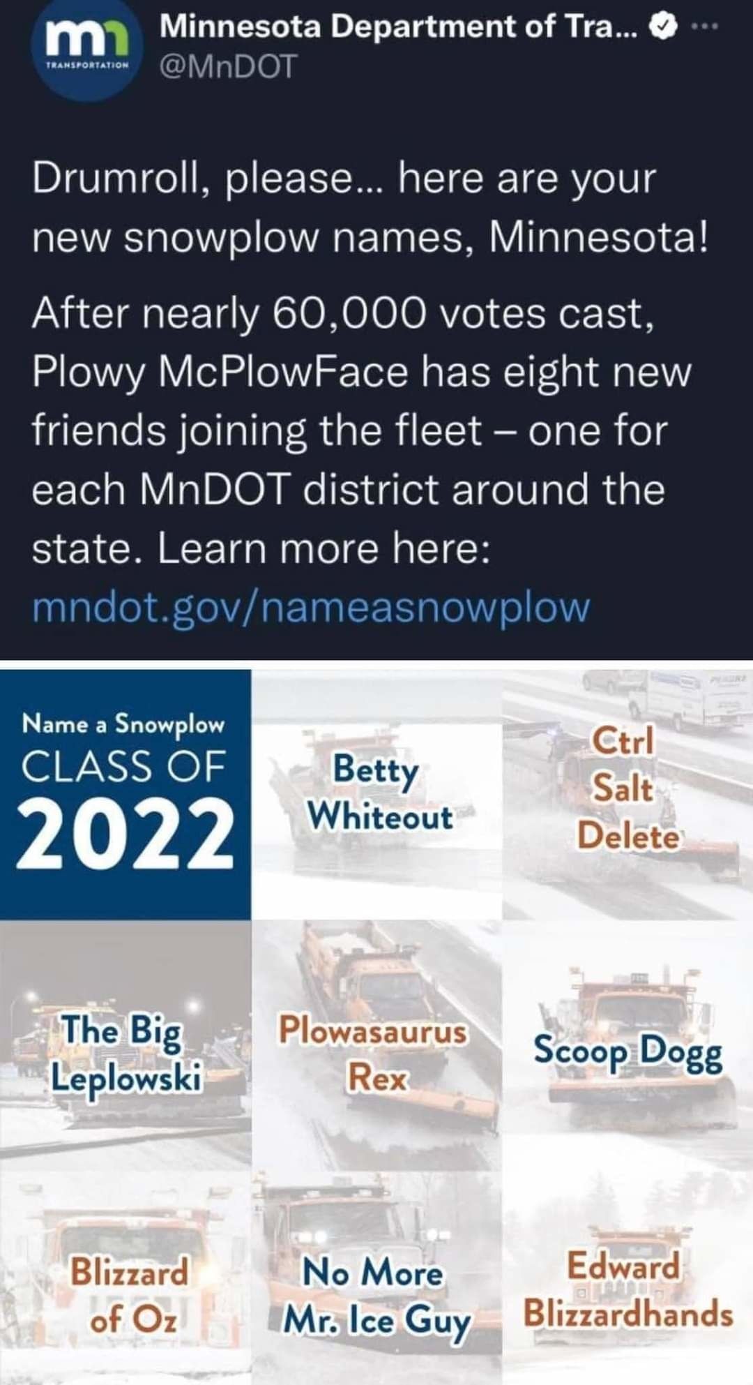Michigan releases new snow plow names