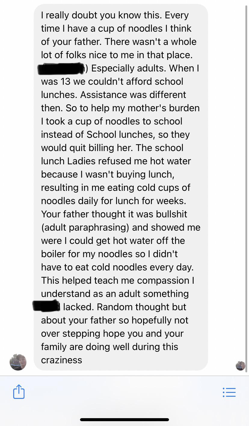 Guy&nbsp;received a random message from an old schoolmate about his dad, who was the janitor when they were all in elementary to middle school together.