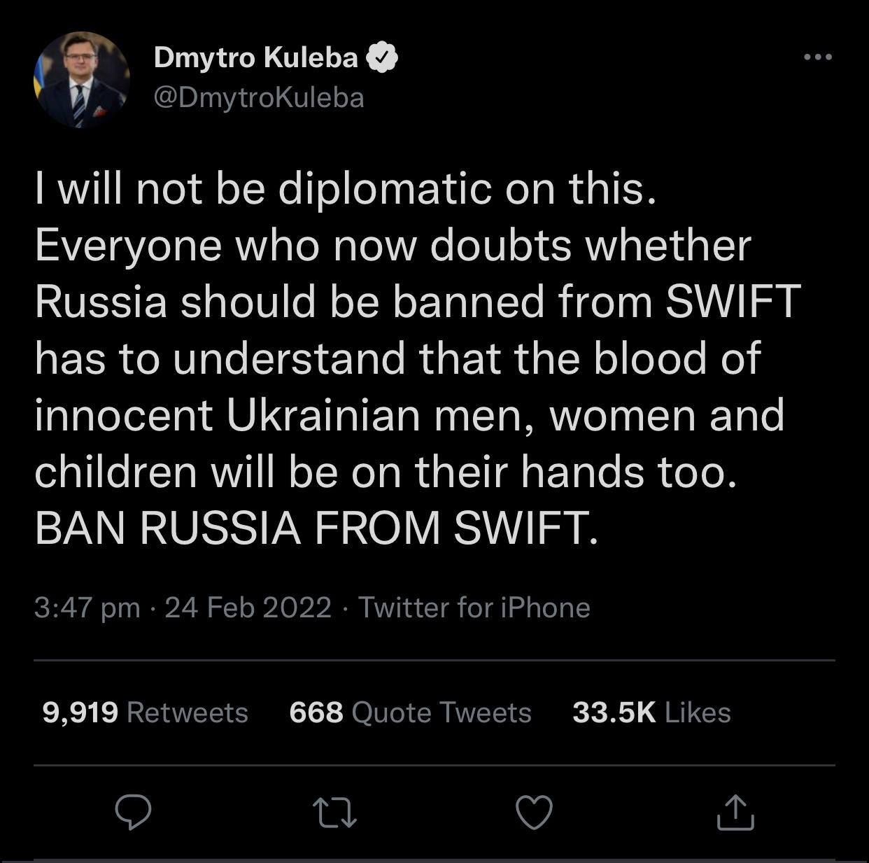 Ukraine&rsquo;s minister of foreign affairs makes extremely strong statement