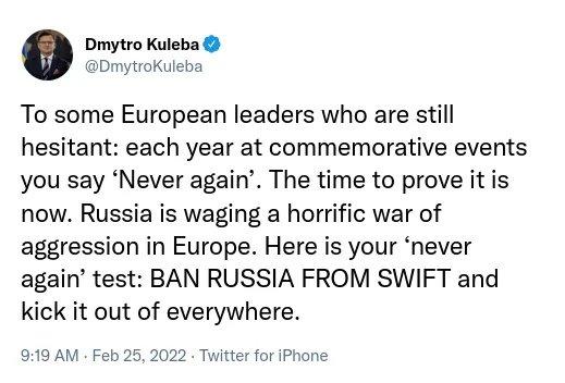 Ban Russia From SWIFT