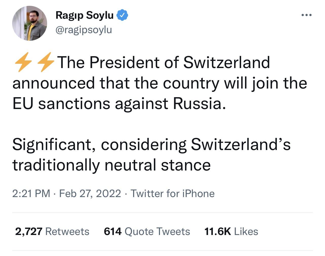 Even Switzerland is no longer being neutral
