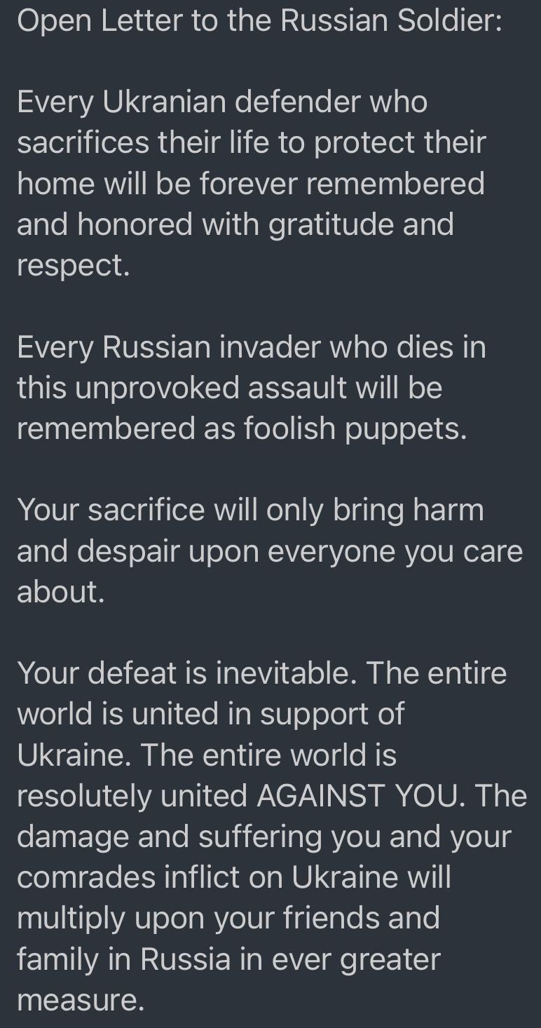Open Letter to the Russian Soldier