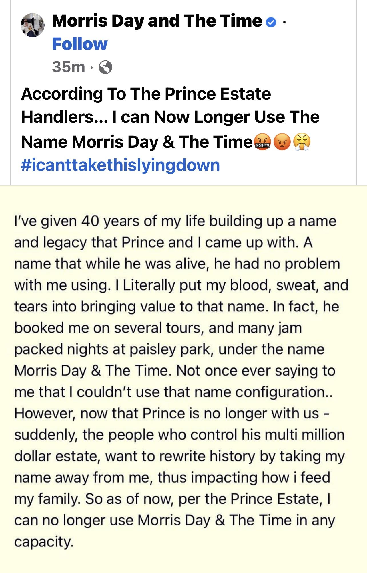 Morris Day can&rsquo;t use Morris Day name