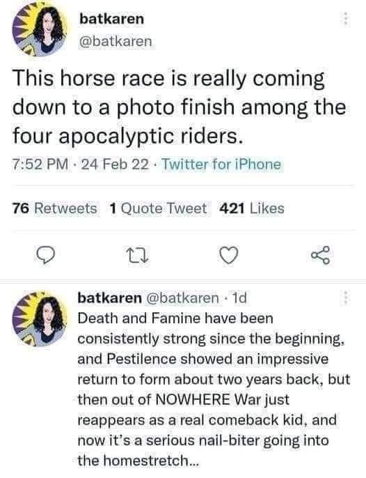 I see War losing its lead soon