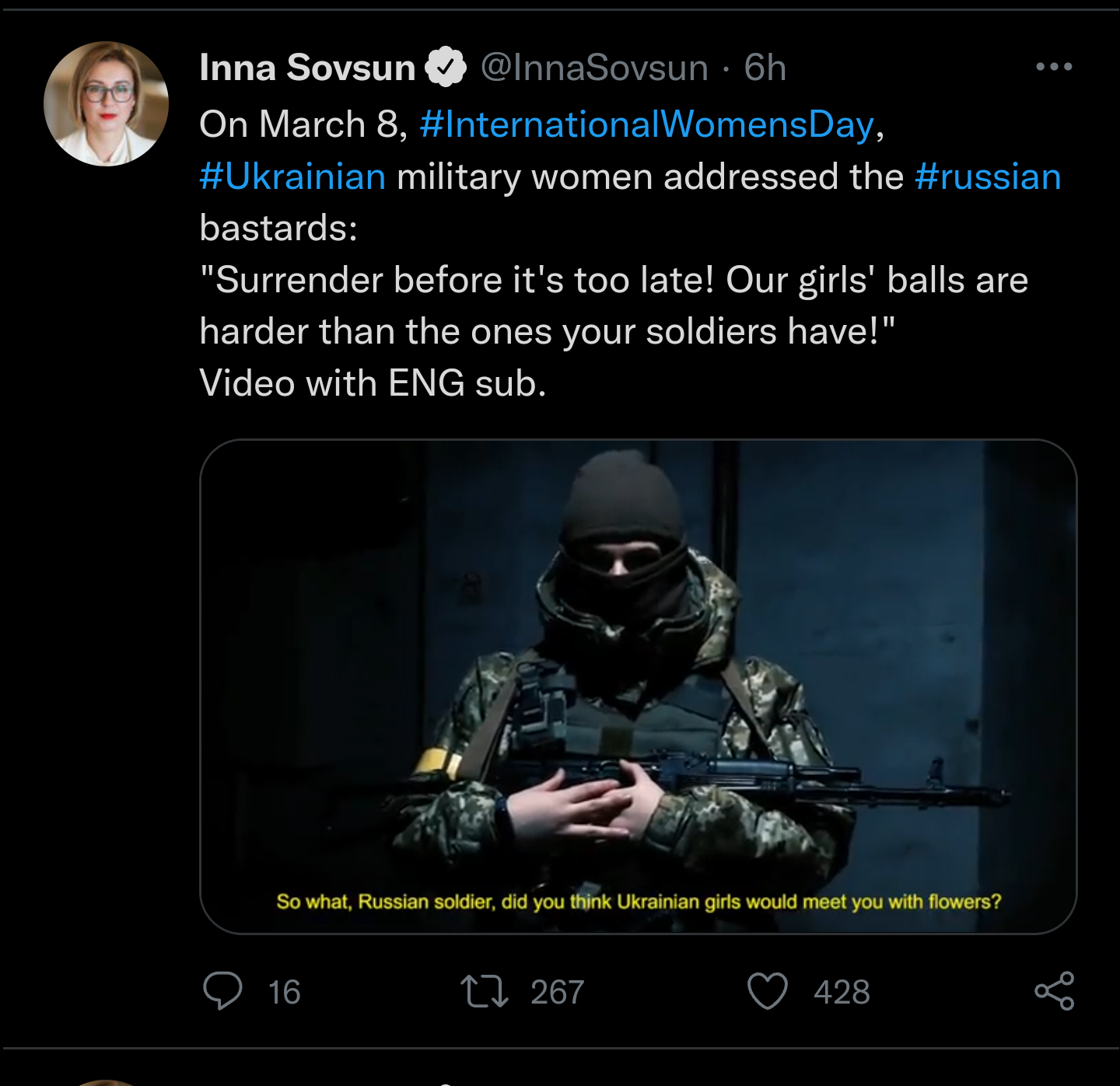 "Our girls' balls are harder than the ones your soldiers have."