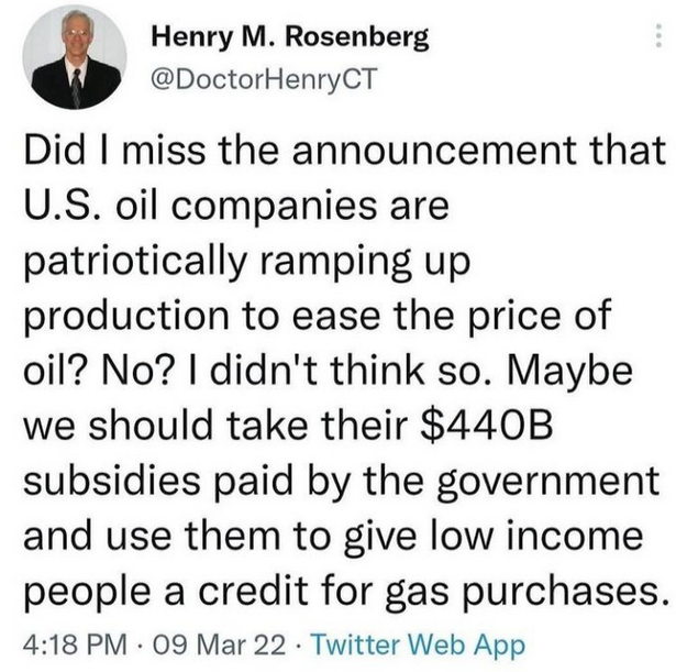 Maybe we should stop subsidizing big oil