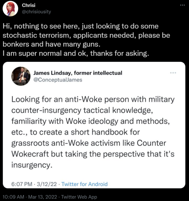 Apparently they just have to say "woke" all the damned time and that's enough to justify violence?