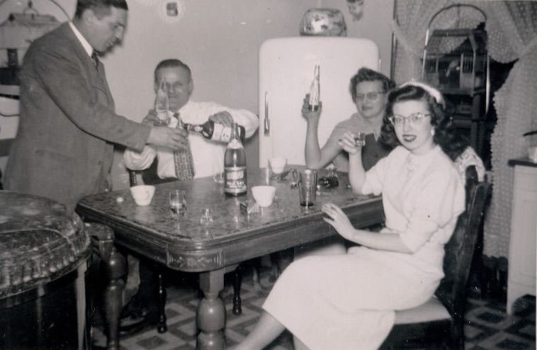 Drinking in the kitchen, 1950s