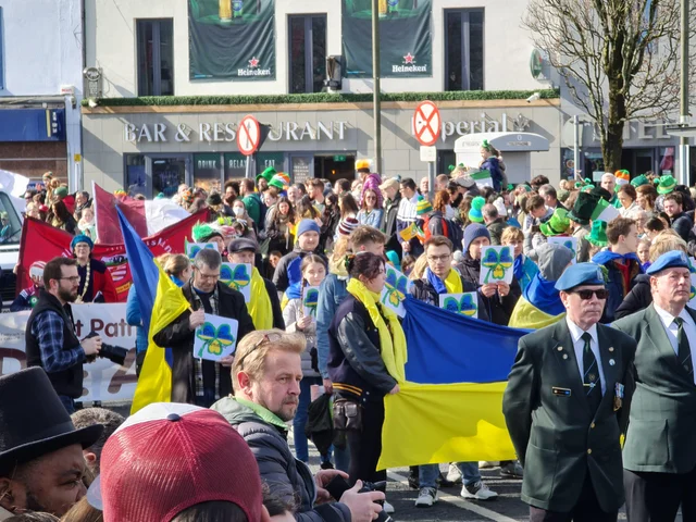 People in Ireland protest against Putin's invasion in Ukraine. Fight for freedom, Stand with Ukraine.