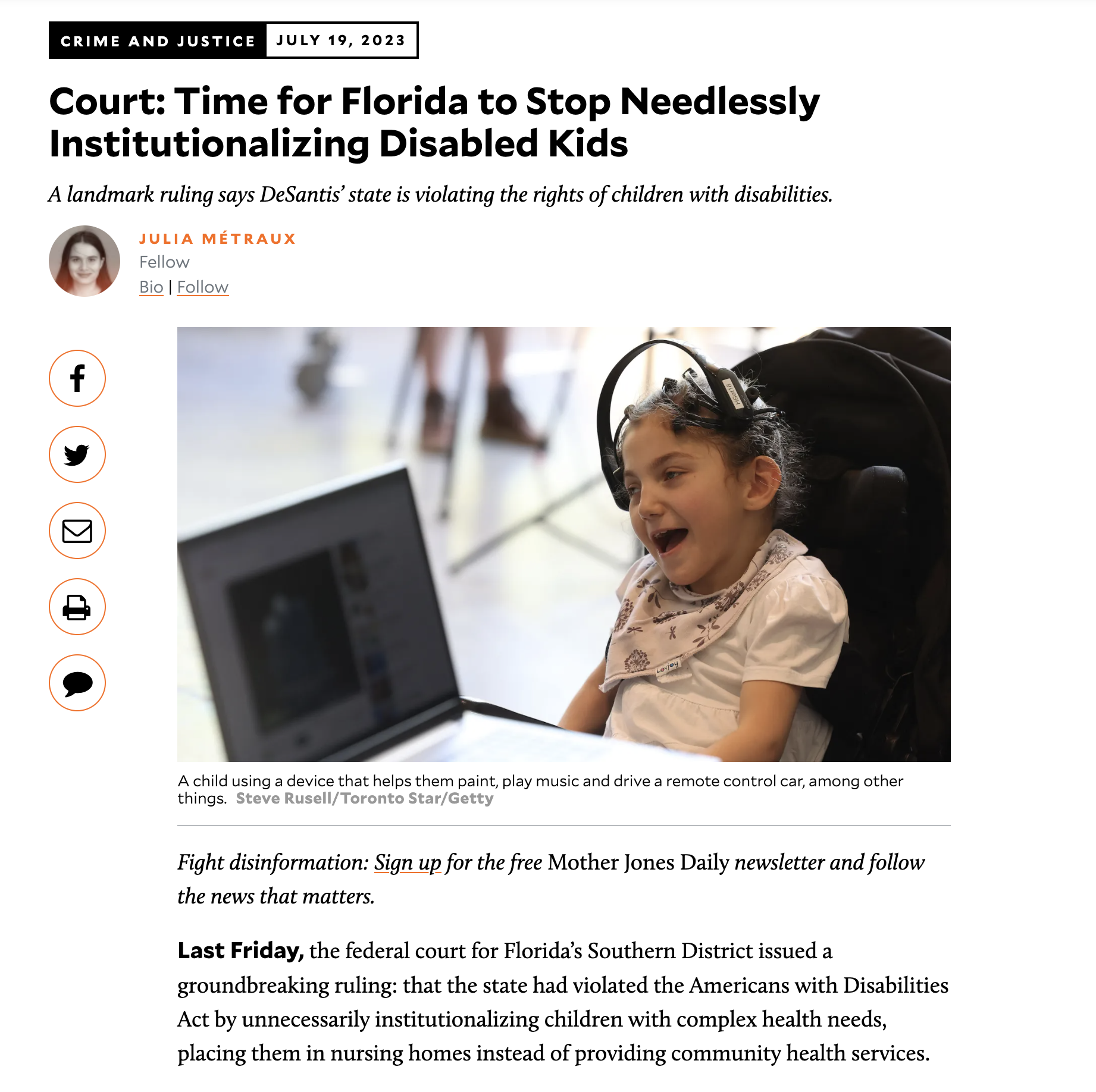 Court: Time for Florida to Stop Needlessly Institutionalizing Disabled Kids