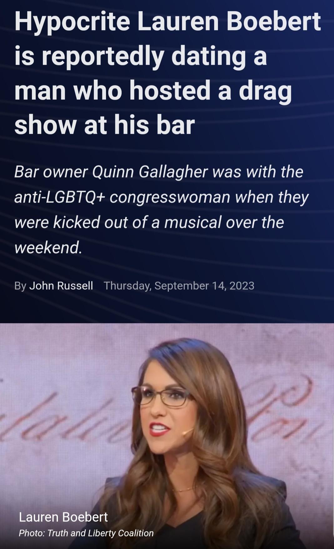 Hypocrite Lauren Boebert is reportedly dating a man who hosted a drag show at his bar