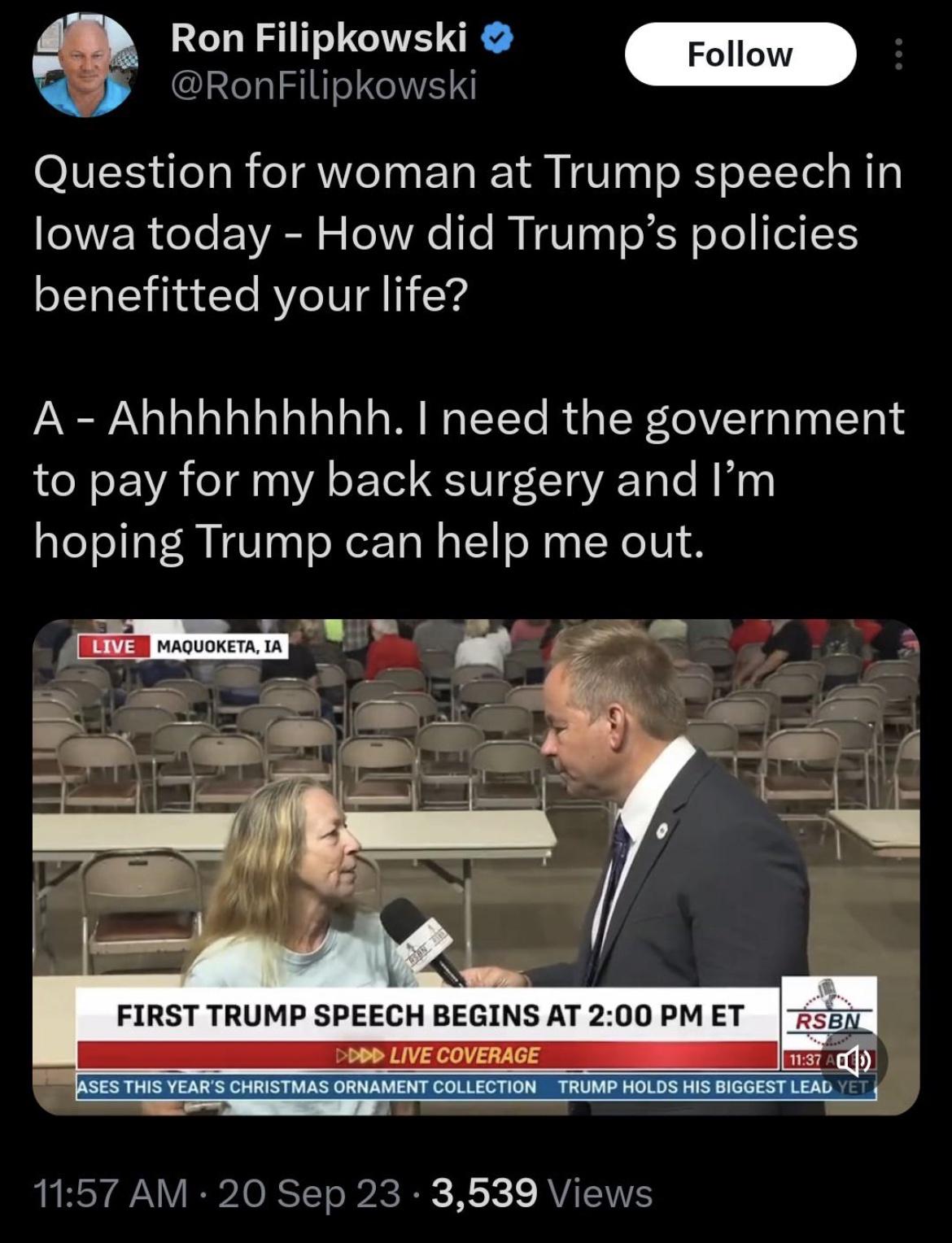 Lady hopes for cargo cult instead of medicare for all