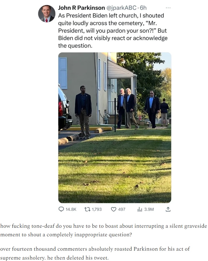 This worthless ABC media ass bag ...shouting questions about Hunter Biden, while Joe & Jill were at the graves of his lost family.