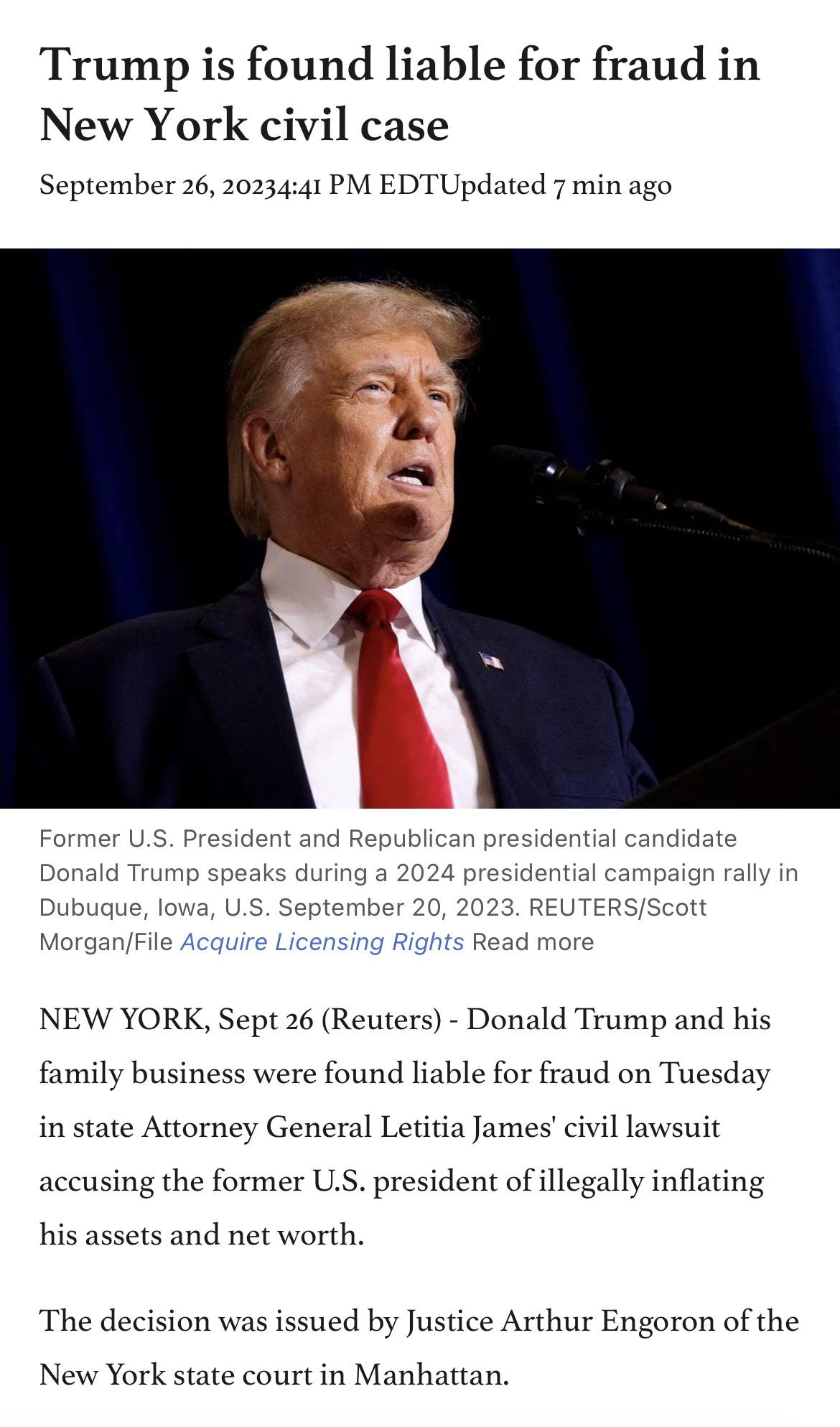 Trump is found liable for fraud in New York civil case - Trial will proceed as scheduled