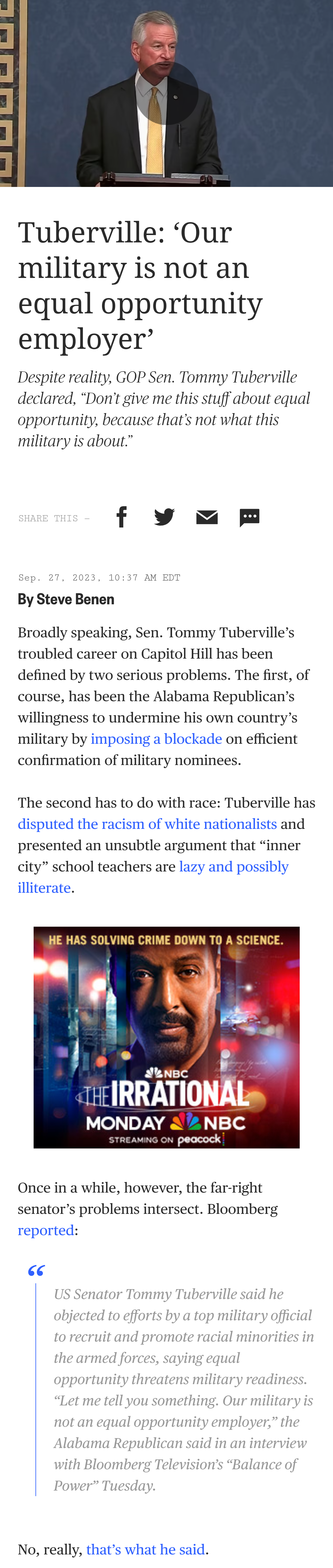 Tuberville is a Nazi. Or "Sparkling Racist Bastard" since he's not from the Nationalsozialistische region of Germany