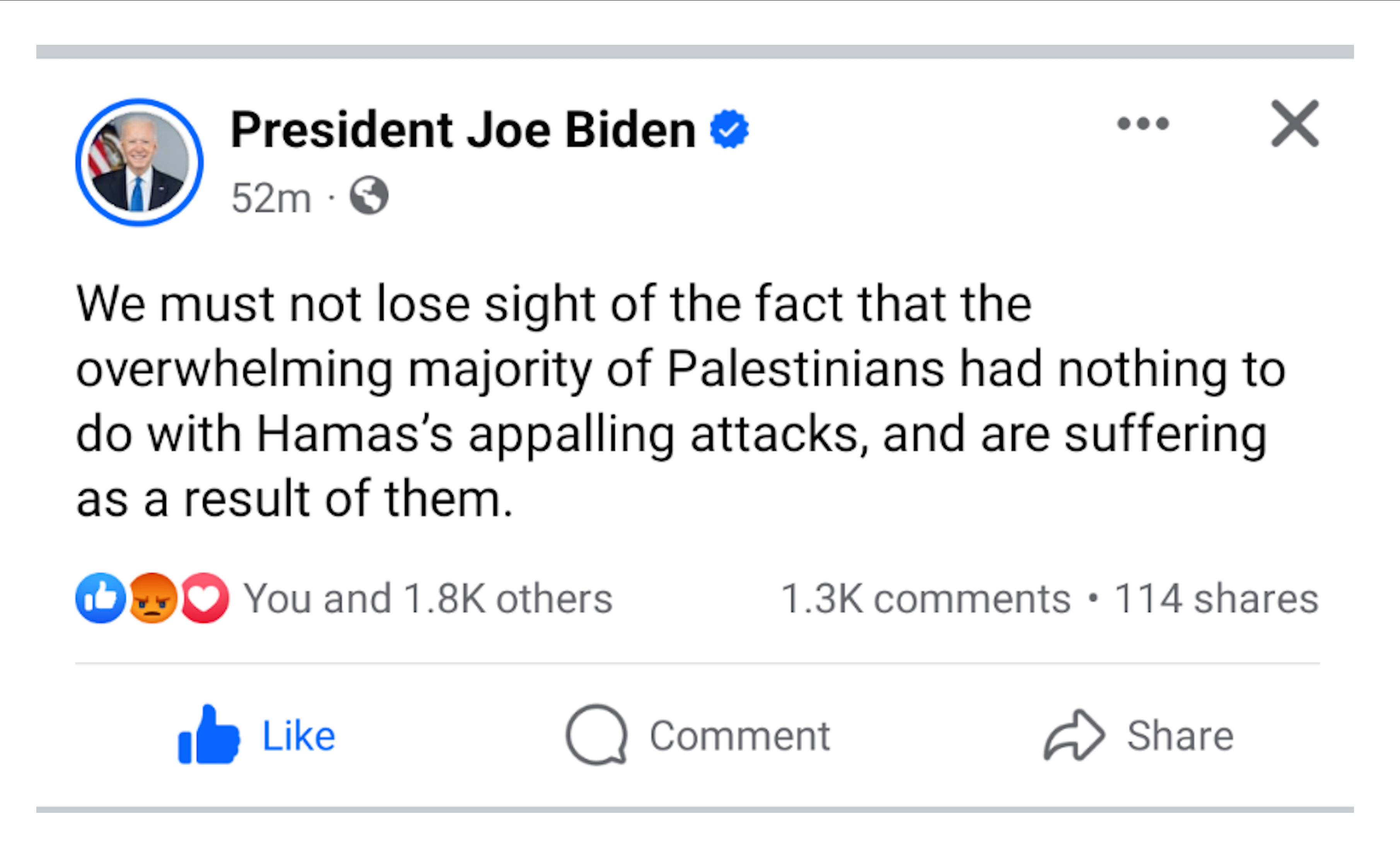 Pres. Biden statement re: Palestinian people.