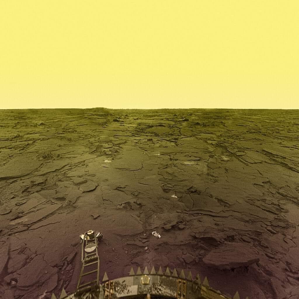 This is the last photo taken from the surface of Venus, 40 years ago. The Venera-14 lander reached the surface in 1982, lasting 52 minutes in Venus' temperature of 450&deg;C (847&deg;F).