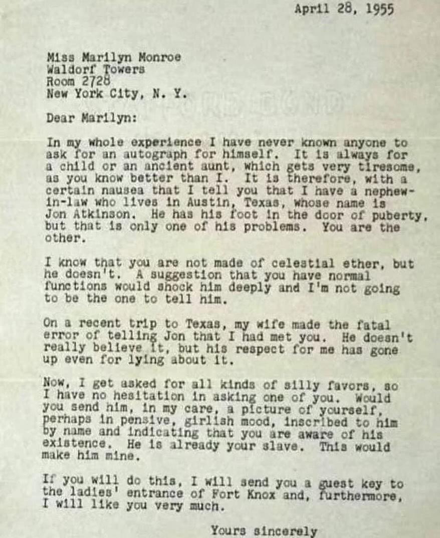 John Steinbeck's Letter to Marilyn Monroe. April 28, 1955