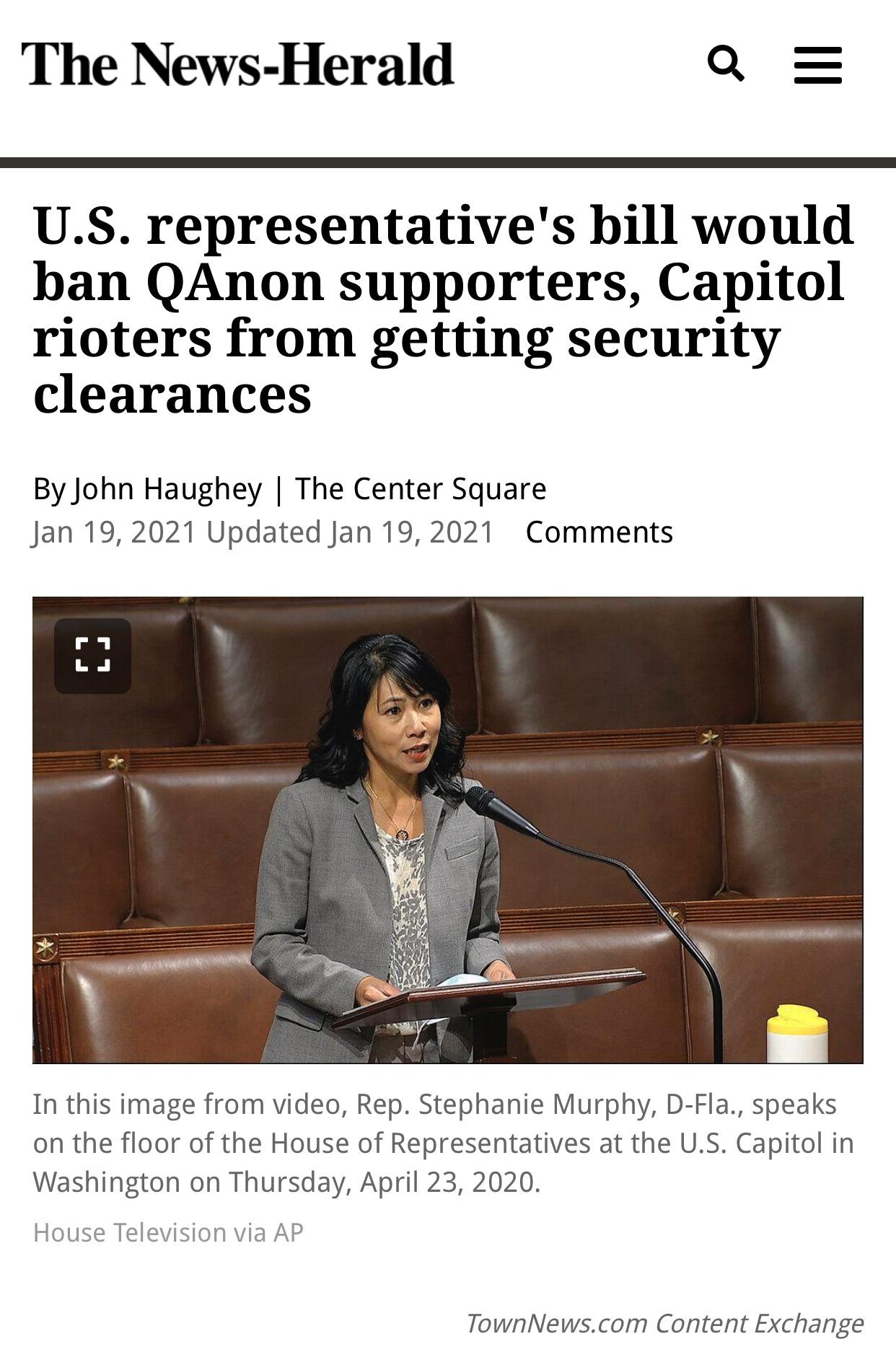 A Bill Introduce would ban QAnon and Capitol Riotors from getting Security Clearance