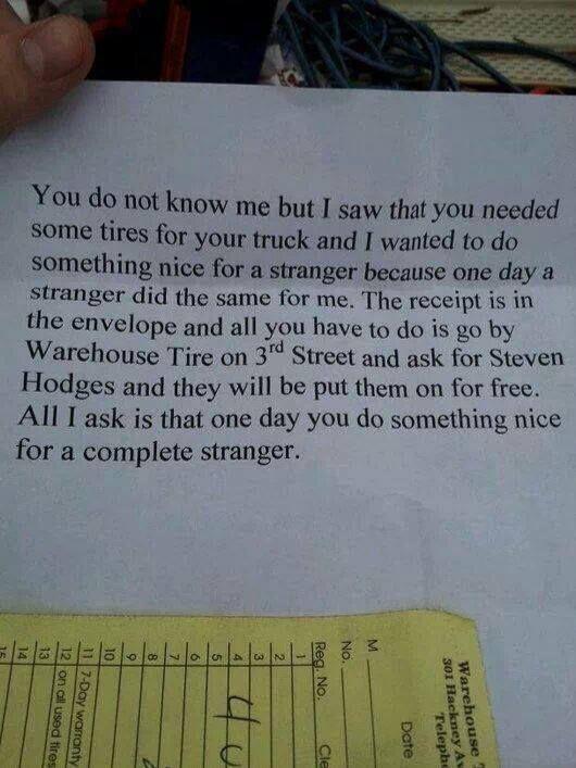 Doing something nice for a complete stranger.