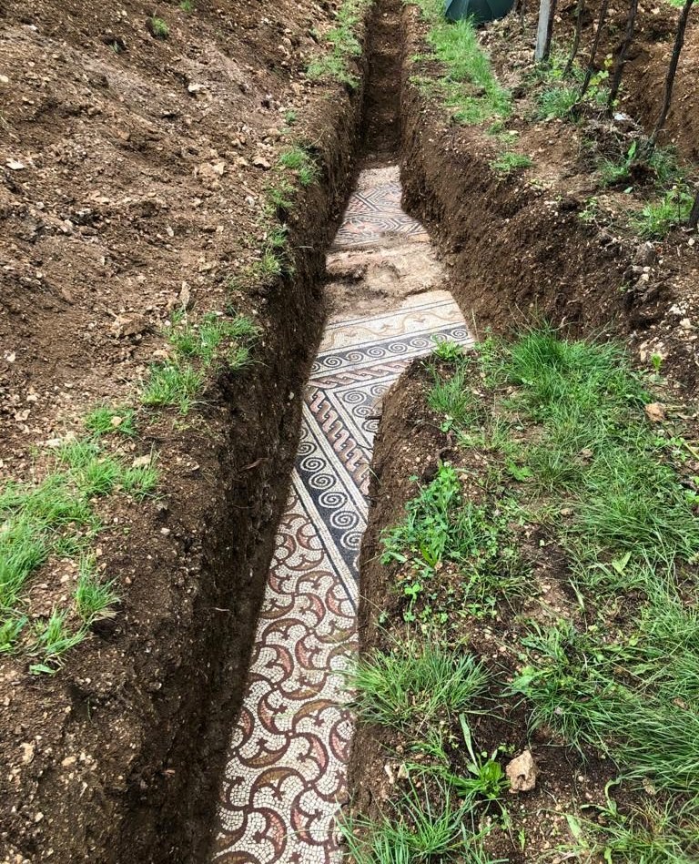 An ancient Roman mosaic floor being excavated&nbsp;under a vineyard in Negrar di Valpolicella, Veneto, Italy &nbsp;
