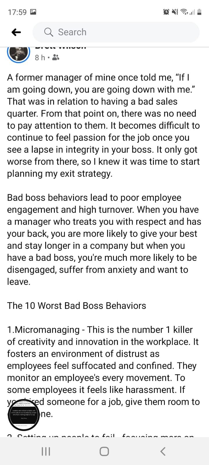 Ex employees Facebook rant after leaving his job