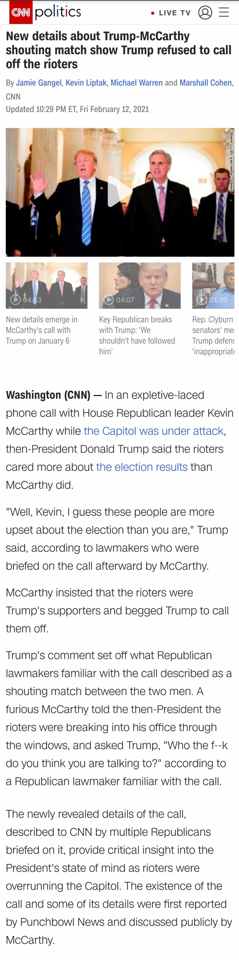 For those who missed it, not only did Trump instigate the mob, he actively resisted any attempt to fix the situation.