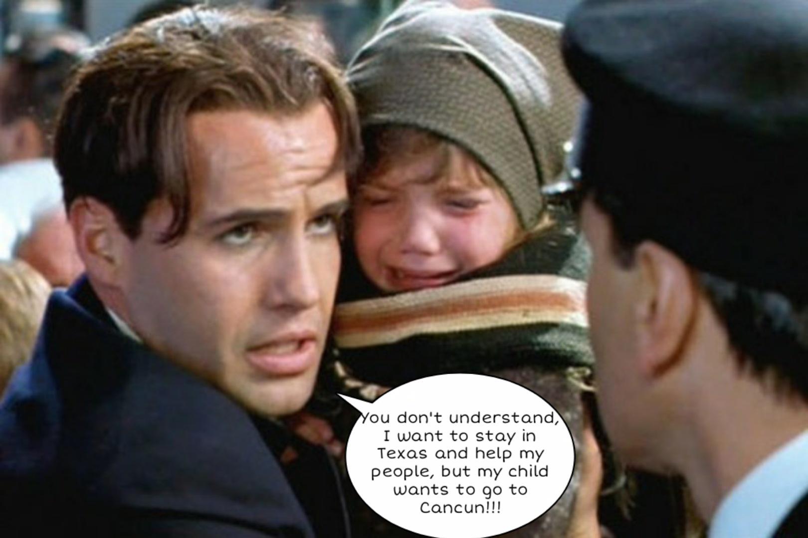 Ted Cruz is blaming his kids for making him flee Texas... kind of reminds me of something...