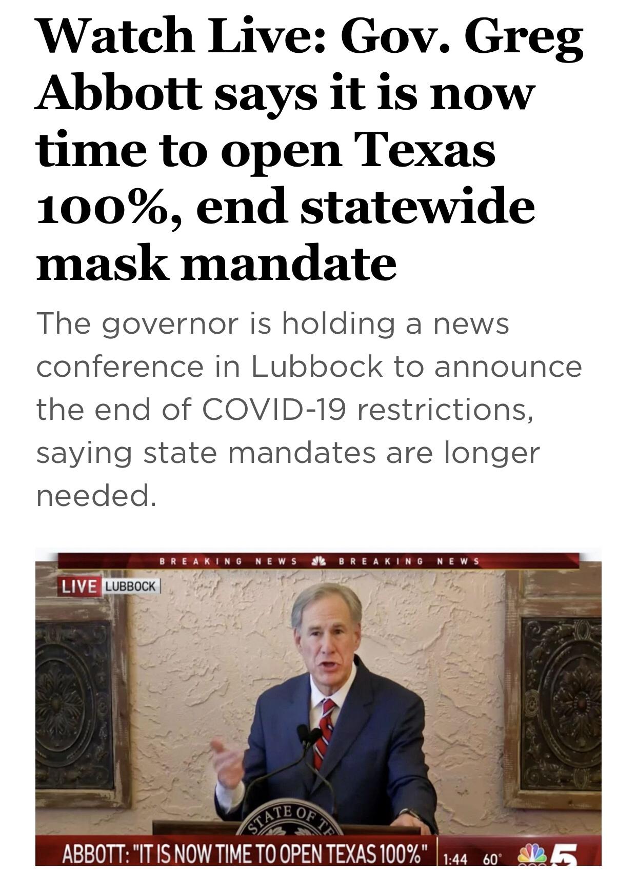 TX will re open 100%