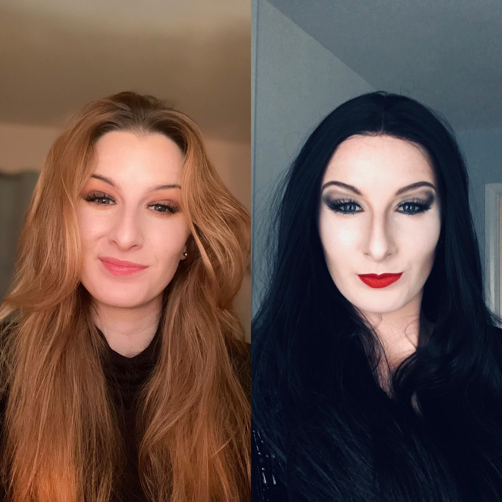 Me vs Morticia makeup