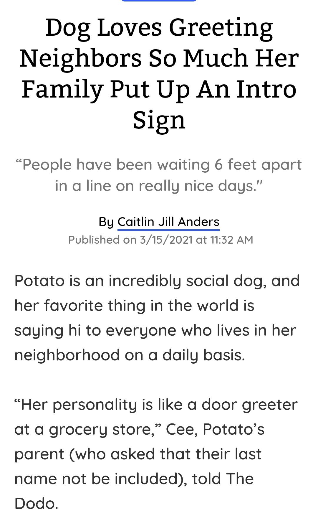 Nice story and one super cute Potato