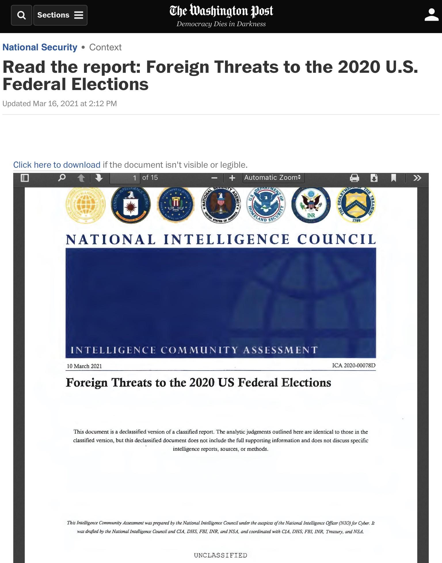 The full, unclassified report on election interference from Intelligence Council