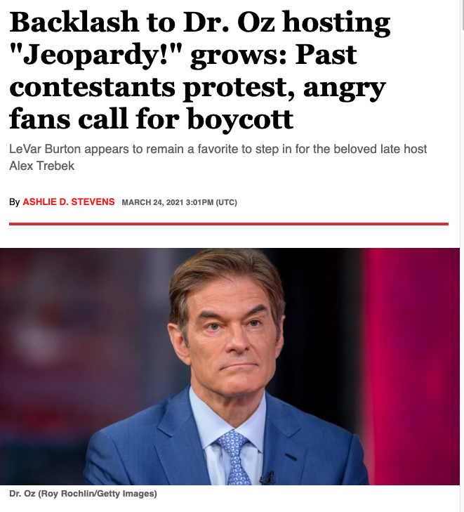 Hey hey! Ho Ho! Dr. Oz has got to go!