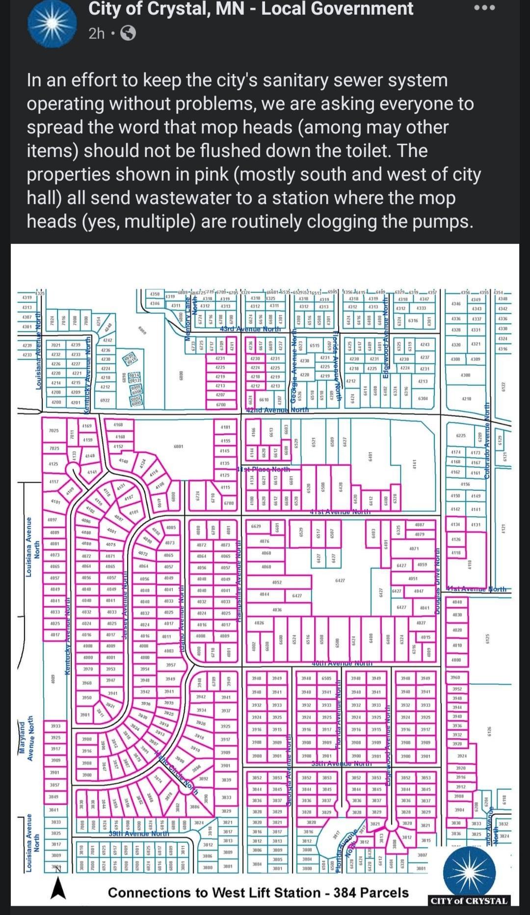A message from the city I live in: Stop flushing mop heads down the toilet.