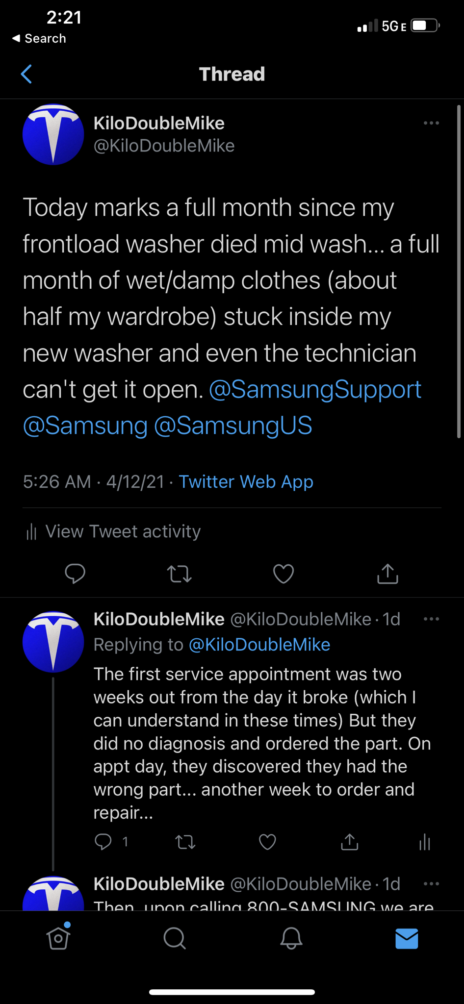 My front load washer is broken... this is the response I get from Samsung.