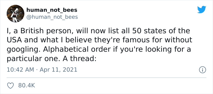 British person listing American states&nbsp;