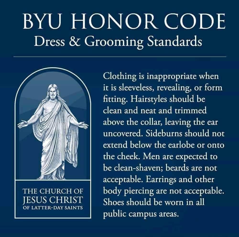 Mormon (white) Jesus is violating every expectation of the honor code for BYU.