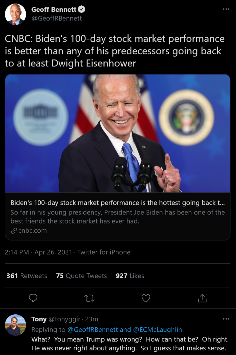 "If Biden is elected the stock market will crash" - Trump, Oct 2020