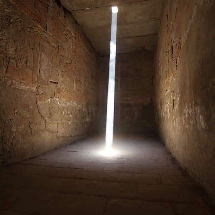 Sunlight entering the inner sanctuary of Amon-Ra in the Temple of King Ramses III, Egypt