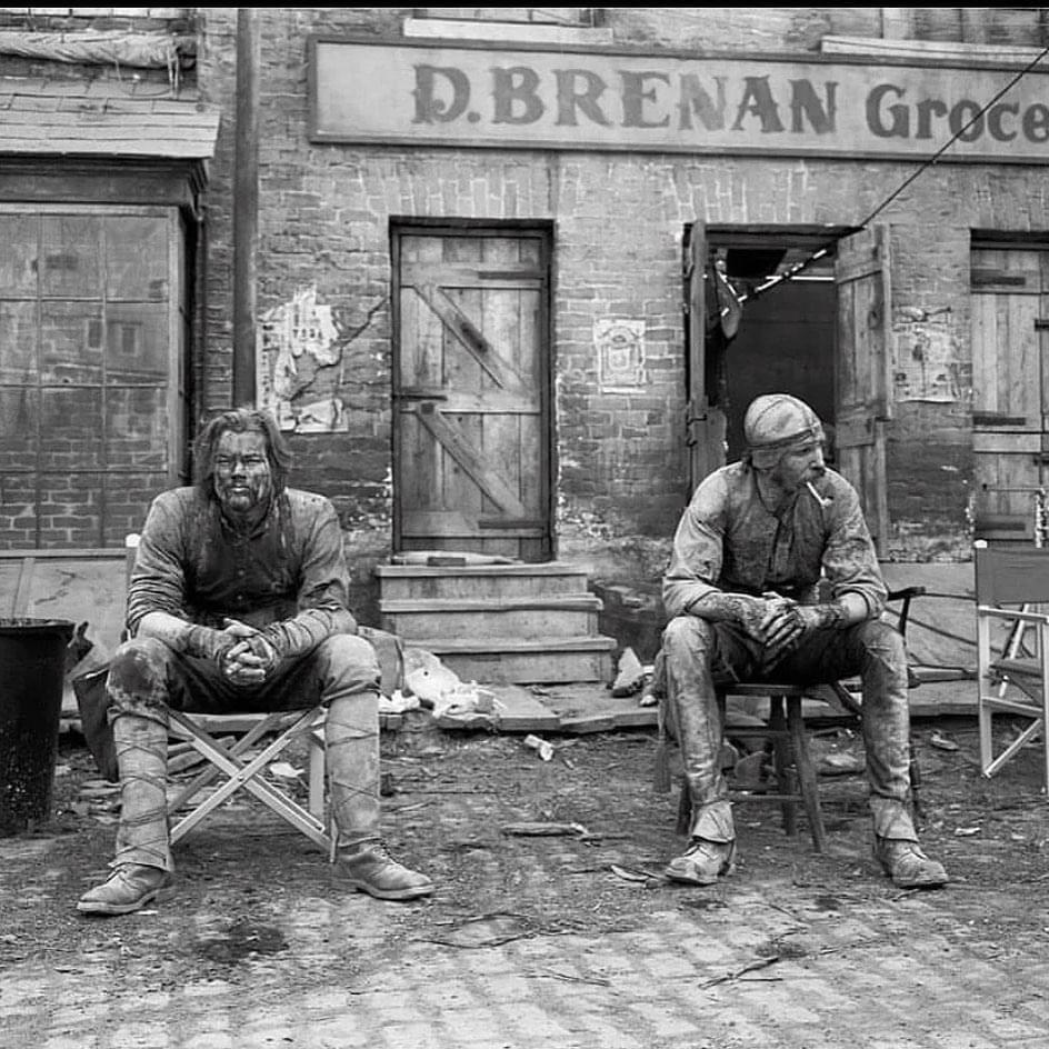 Leonardo DiCaprio and Daniel Day-Lewis on the set of Gangs of New York (2002)