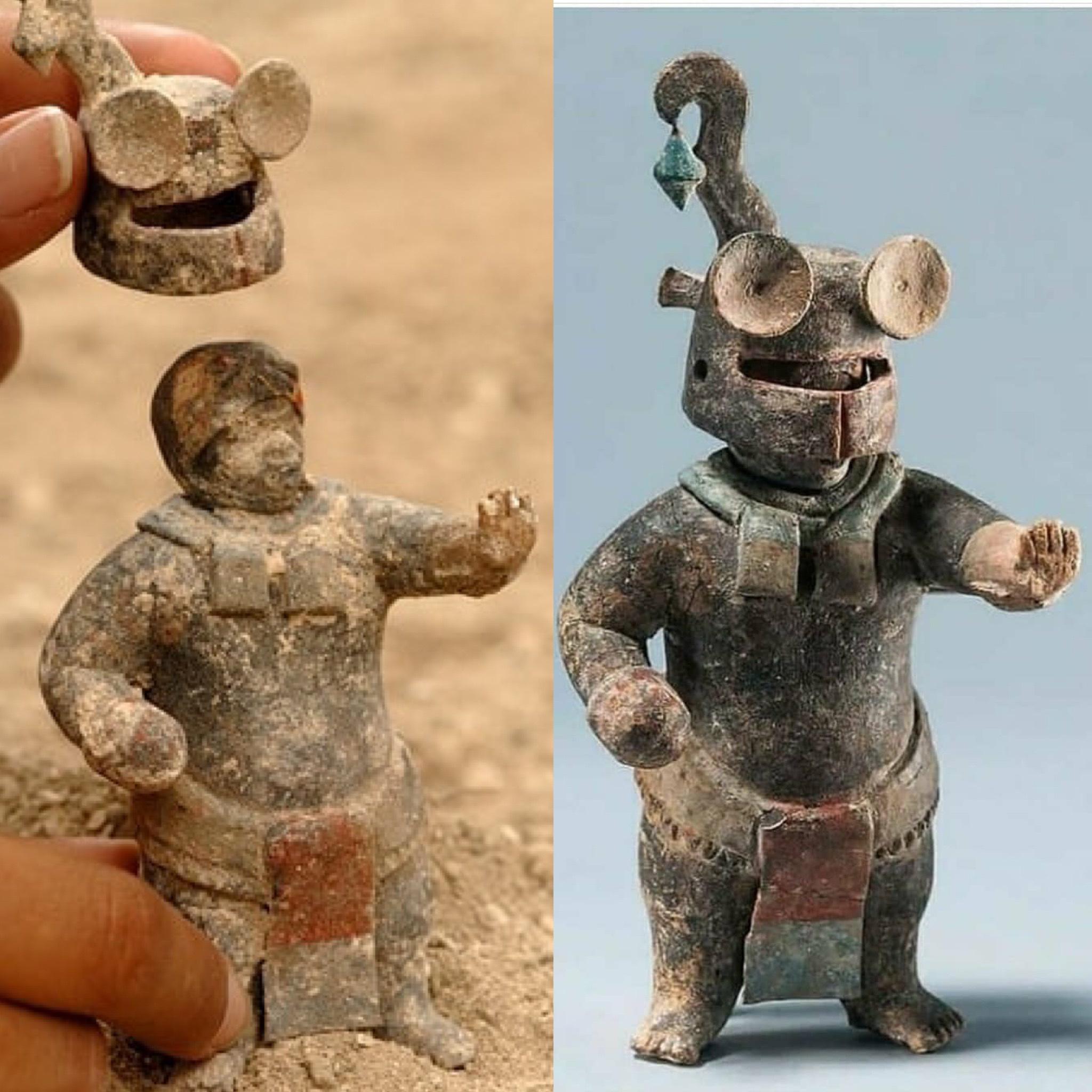 1,500-year-old Ceramic Maya Figurine with Removable Helmet, from El Per&uacute;-Waka', Pet&eacute;n, Guatemala