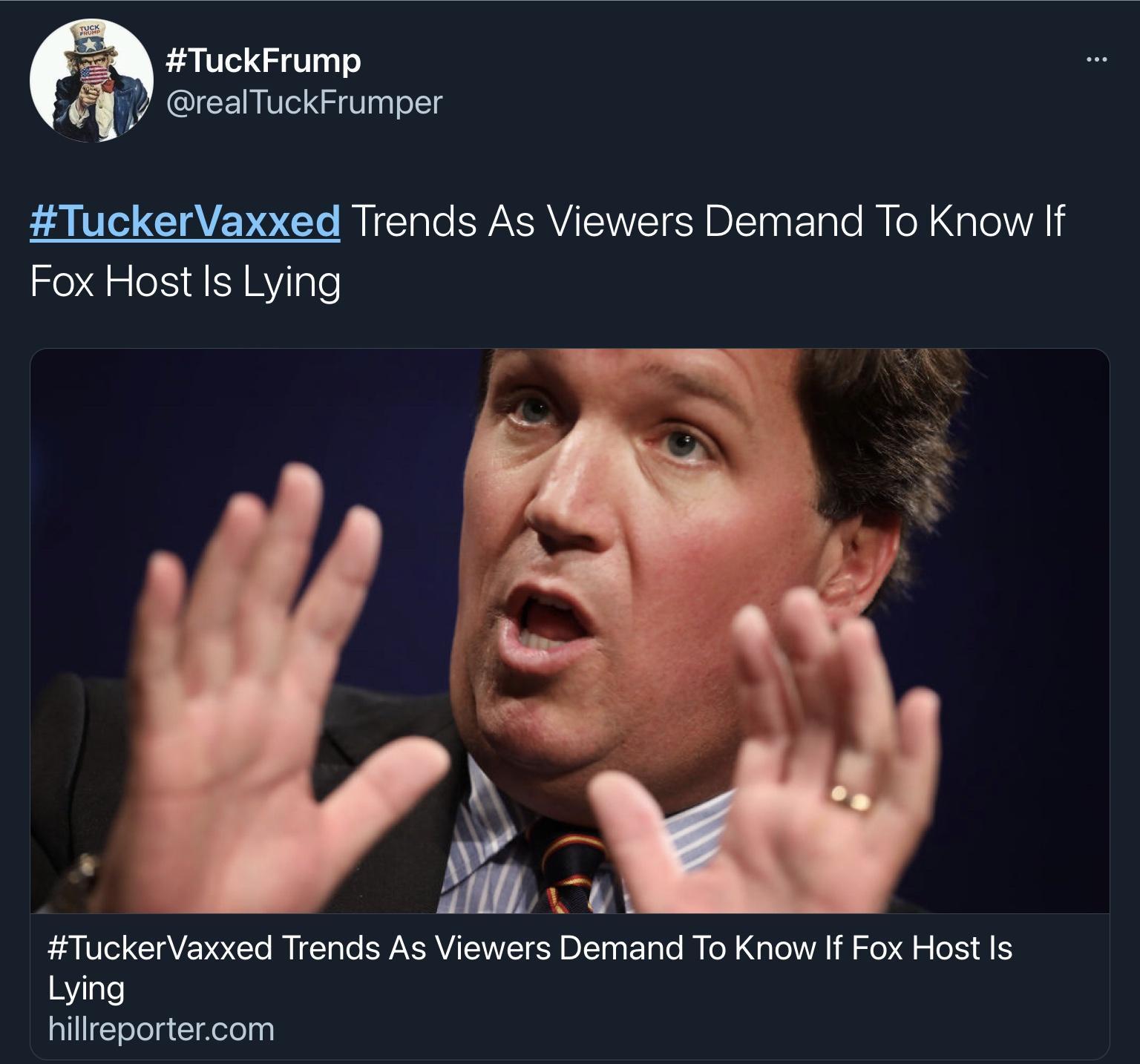 Now with sound: ￼Why is #TuckerVaxxed is trending big time on Twitter?