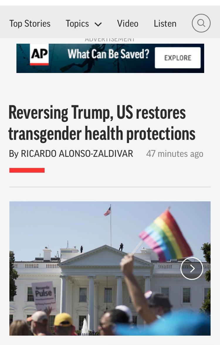 Reversing Trump, US restores transgender health protections
